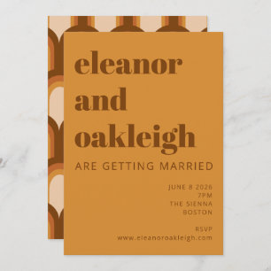Groovy Retro 70s Design Bold Brown Yellow Wedding Invitation