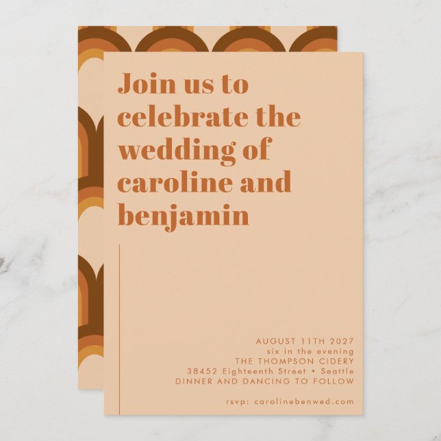 Groovy Retro 70s Design Brown Terracotta Wedding Invitation (Front/Back)