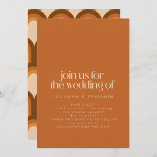 Groovy Retro 70s Design Brown Terracotta Wedding Invitation