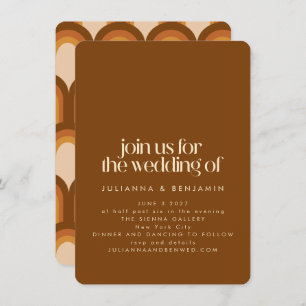 Groovy Retro 70s Design Brown Unique Fun Wedding Invitation