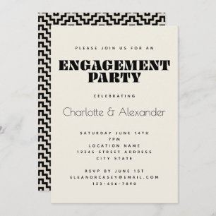 Groovy Retro 70s Design in Black Engagement Party  Invitation