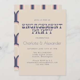 Groovy Retro 70s Design in Blue Engagement Party Invitation