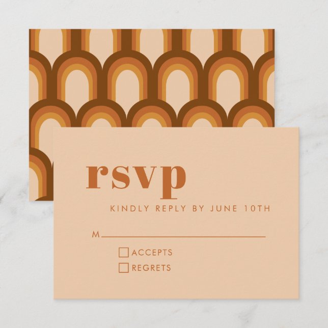 Groovy Retro 70s Design in Brown and Sand Wedding  RSVP Card (Front/Back)
