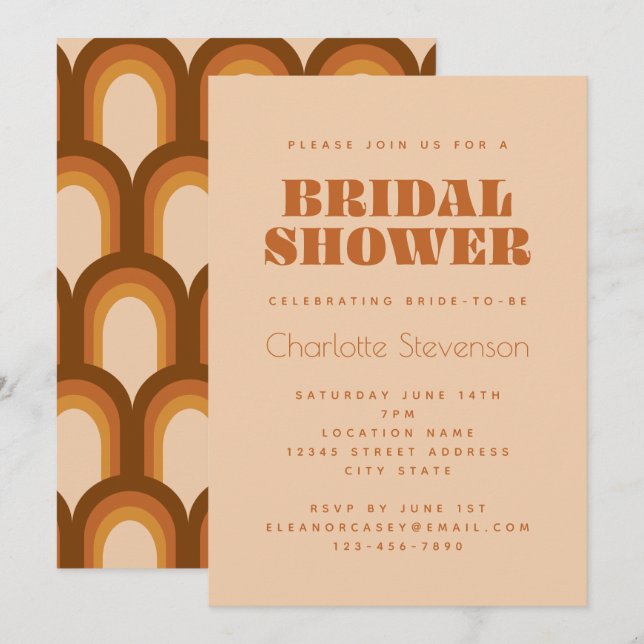 Groovy Retro 70s Design in Brown Bridal Shower Inv Invitation (Front/Back)