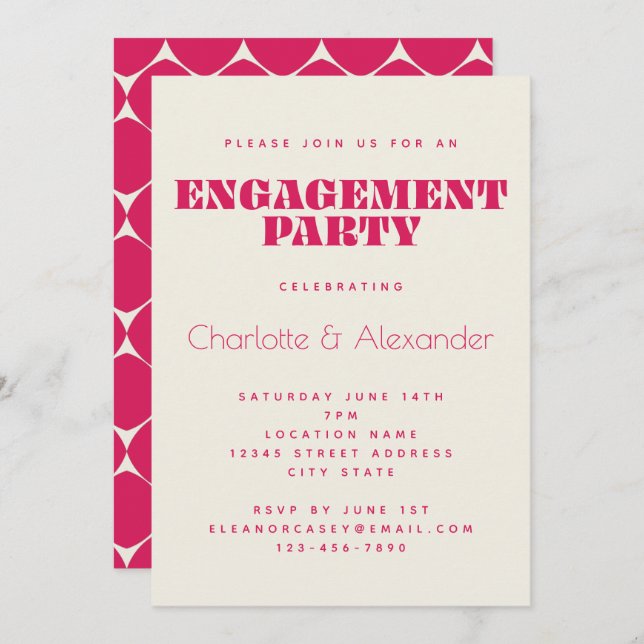 Groovy Retro 70s Design in Red Engagement Party  Invitation (Front/Back)