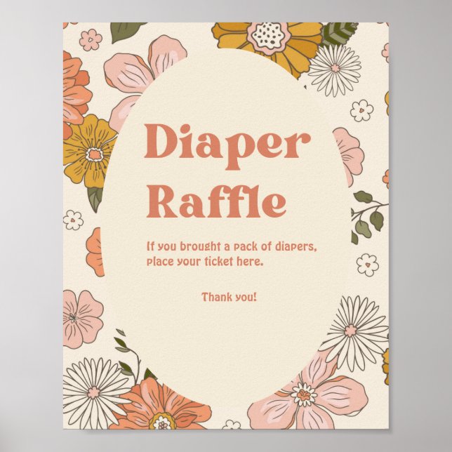 Groovy Retro 70s Diaper Raffle | Boho Baby Shower  Poster (Front)