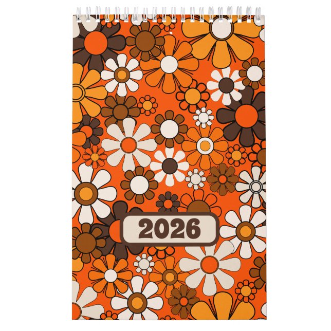 Groovy Retro 70s Floral 2025 Brown and Orange Calendar (Cover)