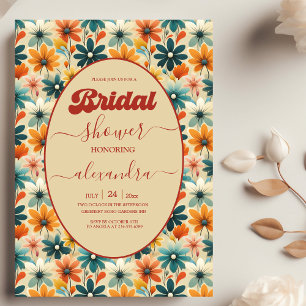 Groovy Retro 70s Floral Bridal Shower Invitation