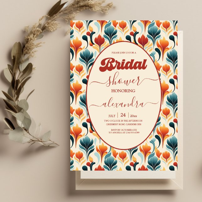 Groovy Retro 70s Floral Bridal Shower Invitation (Creator Uploaded)