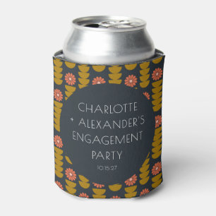 Groovy Retro 70s Floral Custom Engagement Party Can Cooler