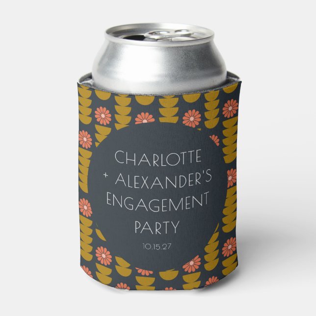 Groovy Retro 70s Floral Custom Engagement Party  Can Cooler (Can Front)