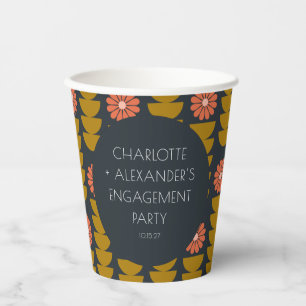 Groovy Retro 70s Floral Custom Engagement Party Paper Cups