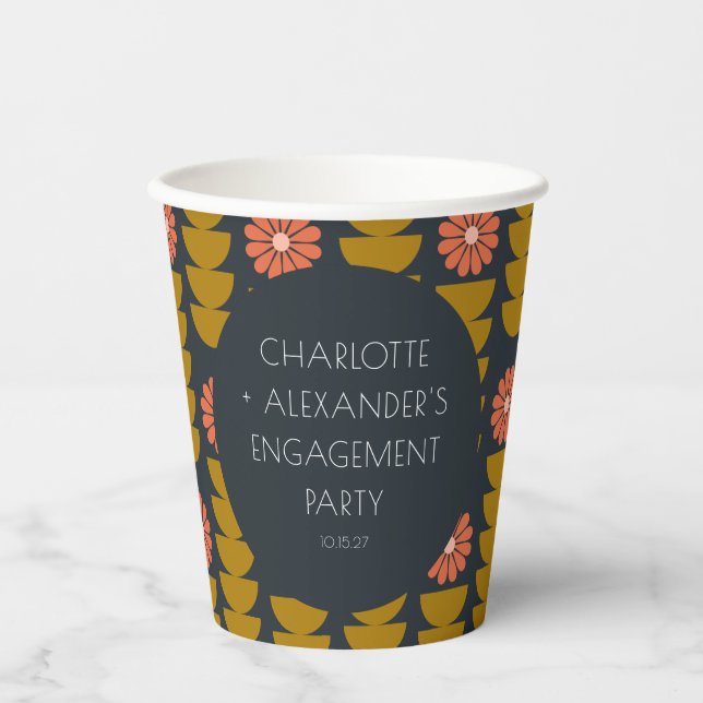Groovy Retro 70s Floral Custom Engagement Party  Paper Cups (Front)