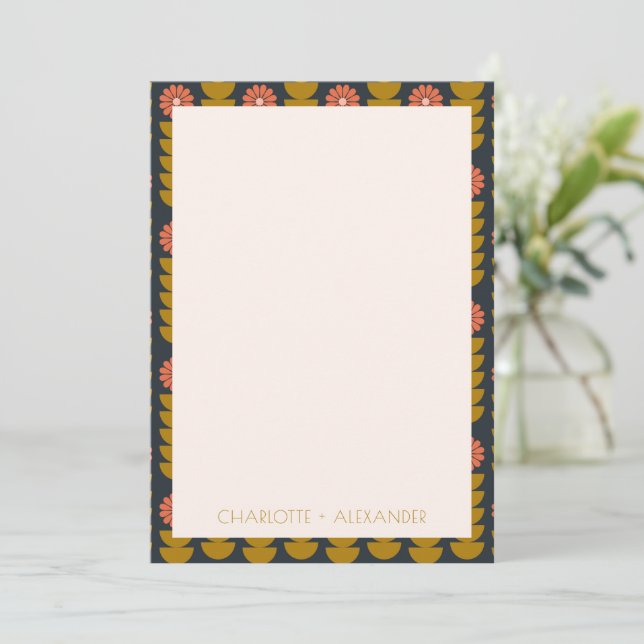 Groovy Retro 70s Floral Navy Personalised Name Thank You Card (Standing Front)