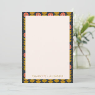 Groovy Retro 70s Floral Navy Personalised Name Thank You Card