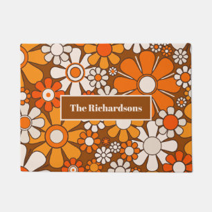 Groovy Retro 70s Floral Pattern Personalised Doormat