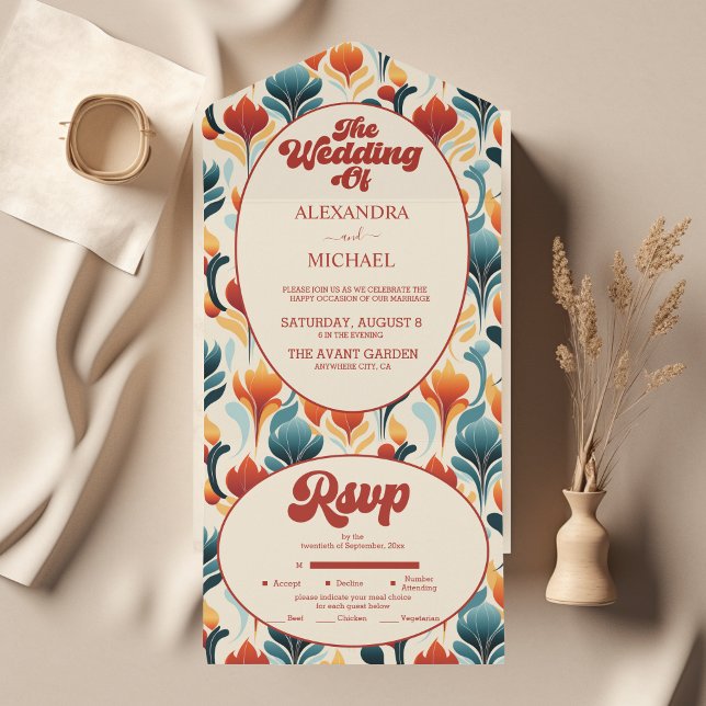 Groovy Retro 70s Floral Wedding All In One Invitation (Creator Uploaded)