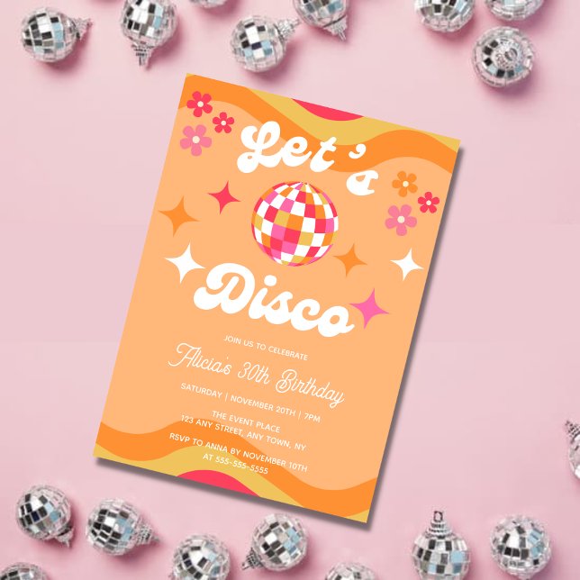 Groovy Retro 70s Let's Disco Any Age Birthday Invitation (Creator Uploaded)