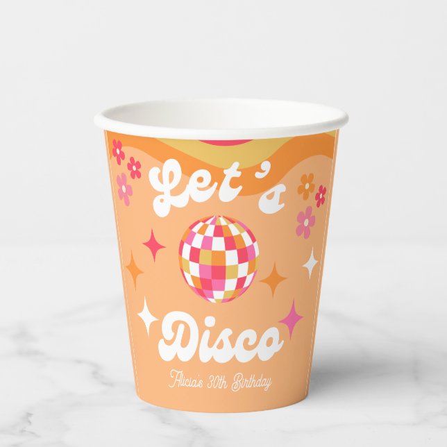 Groovy Retro 70s Let's Disco Any Age Birthday Paper Cups (Front)
