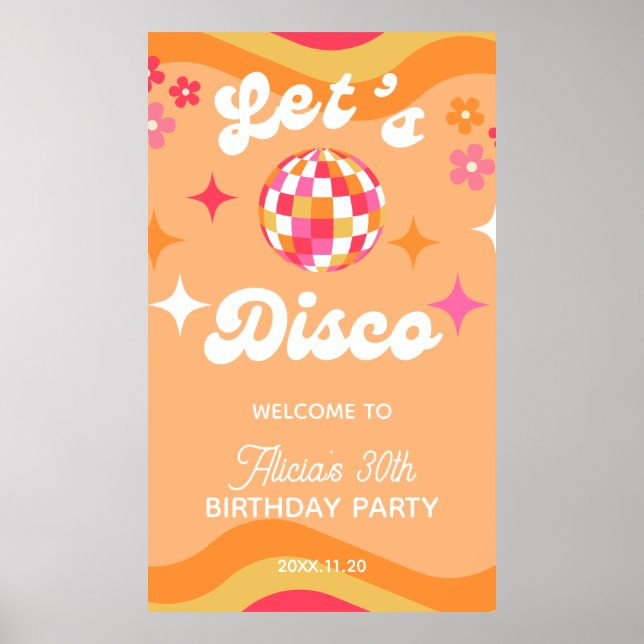 Groovy Retro 70s Let's Disco Any Age Birthday Poster (Front)