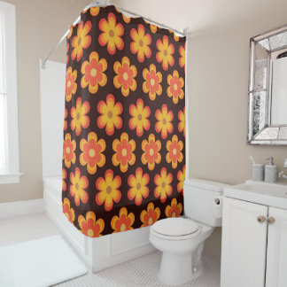 Groovy Retro 70s Orange and Yellow Flowers  Shower Curtain