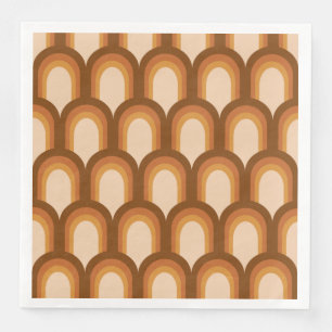 Groovy Retro 70s Pattern Design in Brown Wedding Napkin