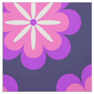 Groovy Retro 70s Purple Pink Flowers Pattern Fabric