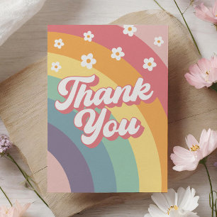 Groovy Retro 70s Rainbow Baby Shower Thank You Card