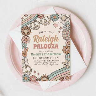 Groovy Retro 70s Rainbow Birthday Invitation