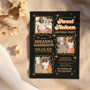 Groovy  Retro 70's Typography Sweet Sixteen Invitation