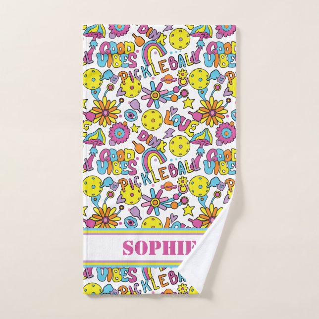 Groovy, retro 90s, white  hand towel (Hand Towel)