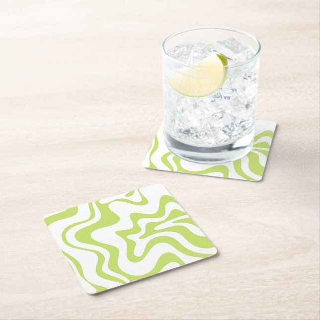 Groovy Retro Abstract Liquid Swirl Pattern Square Paper Coaster (Insitu)