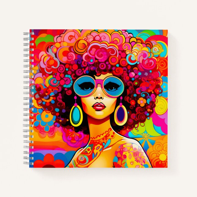 Groovy Retro Afro Chic Pop Art Notebook (Front)