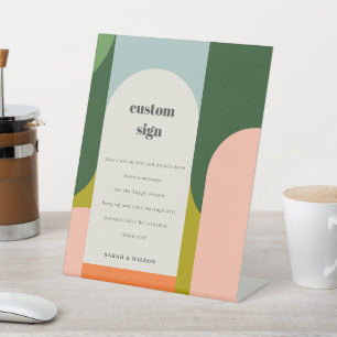 Groovy Retro Arch Abstract Wedding Custom Party Pedestal Sign