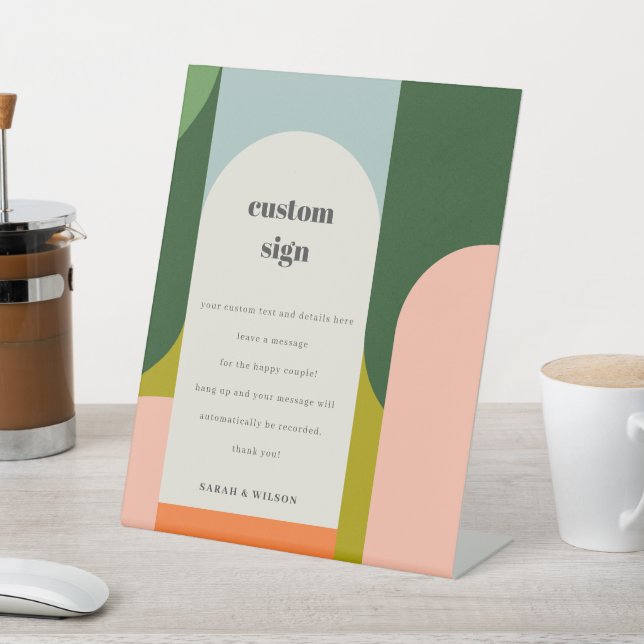 Groovy Retro Arch Abstract Wedding Custom Party Pedestal Sign (In SItu)