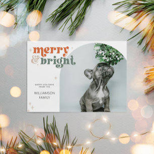 Groovy Retro Arch Photo Merry & Bright Holiday Card