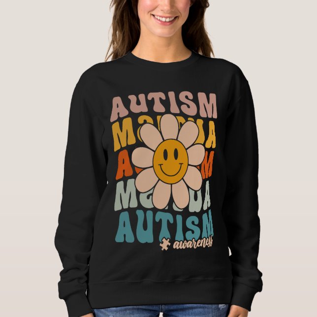 Groovy Retro Autism Awareness Month Puzzle Piece S Sweatshirt (Front)