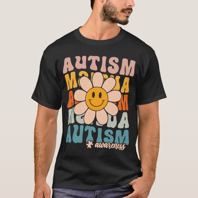 Groovy Retro Autism Awareness Month Puzzle Piece S T-Shirt (Front)