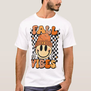 Groovy Retro Autumn Thanksgiving Fall Vibes Smile  T-Shirt