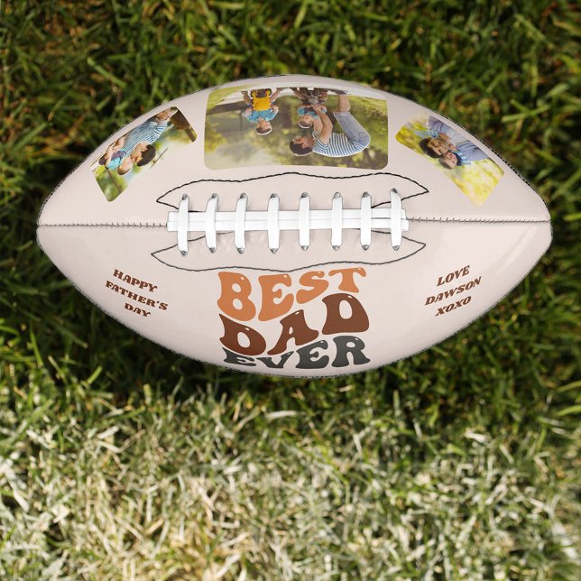 Groovy Retro Best Dad Ever 3 Photo Personalised Football (Creator Uploaded)