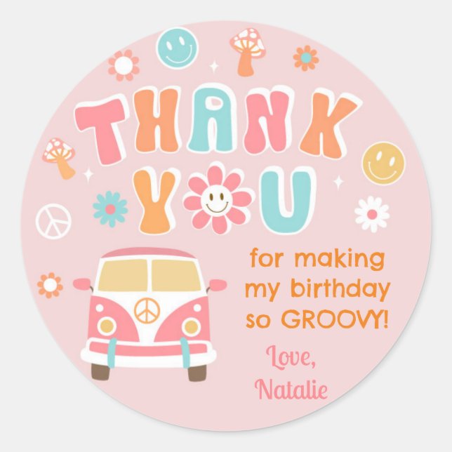 Groovy Retro Boho Birthday Favour Stickers Labels (Front)