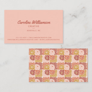 Groovy Retro Boho Blush Pink Red Botanical Trendy  Business Card