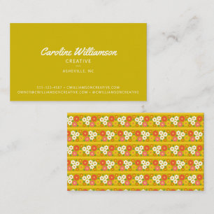 Groovy Retro Boho Chartreuse Green Floral  Business Card
