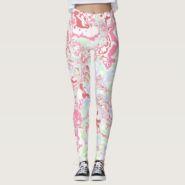 Groovy Retro Boho Eclectic Funky Colourful Marble  Leggings (Front)