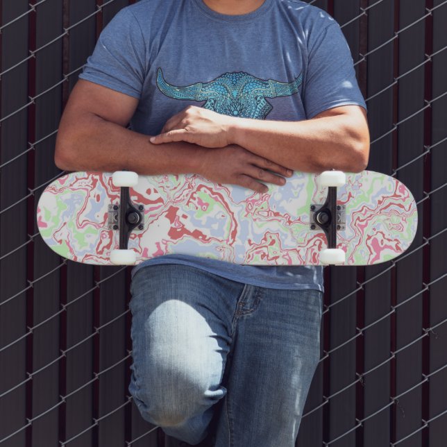 Groovy Retro Boho Eclectic Funky Colourful Marble  Skateboard (Outdoor 3)