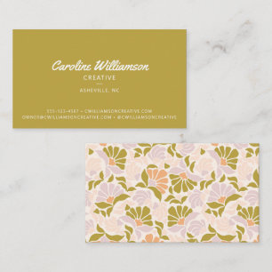Groovy Retro Boho Green Pastel Botanical Trendy Business Card