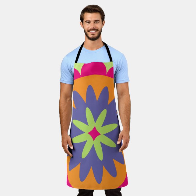 Groovy Retro Botanical Pattern Artwork Apron (Worn)