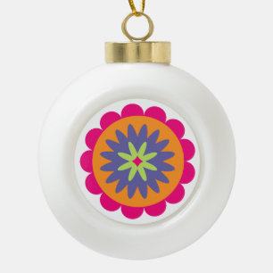 Groovy Retro Botanical Pattern Artwork Ceramic Ball Christmas Ornament