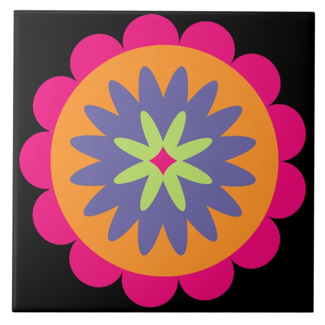 Groovy Retro Botanical Pattern Artwork Ceramic Tile (Front)