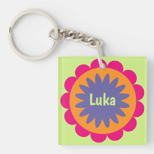 Groovy Retro Botanical Pattern Artwork Key Ring (Front)